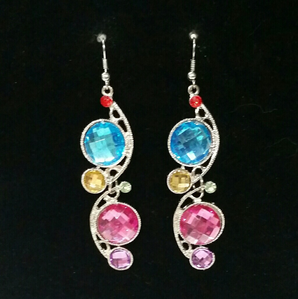 Blue, Yellow & Pink Gem Earrings - Picture 1 of 2